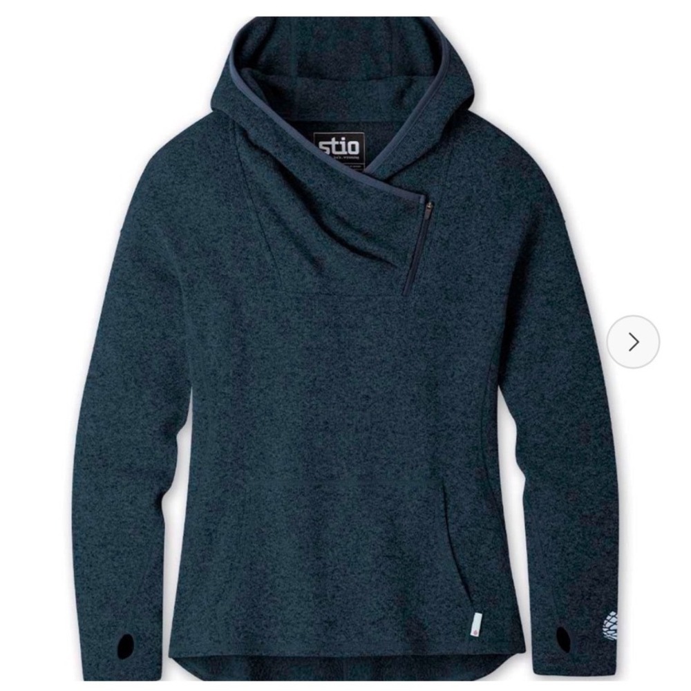 Stio Sweetwater Fleece Hoodie Navy Blue Asymmetrical Zip Small